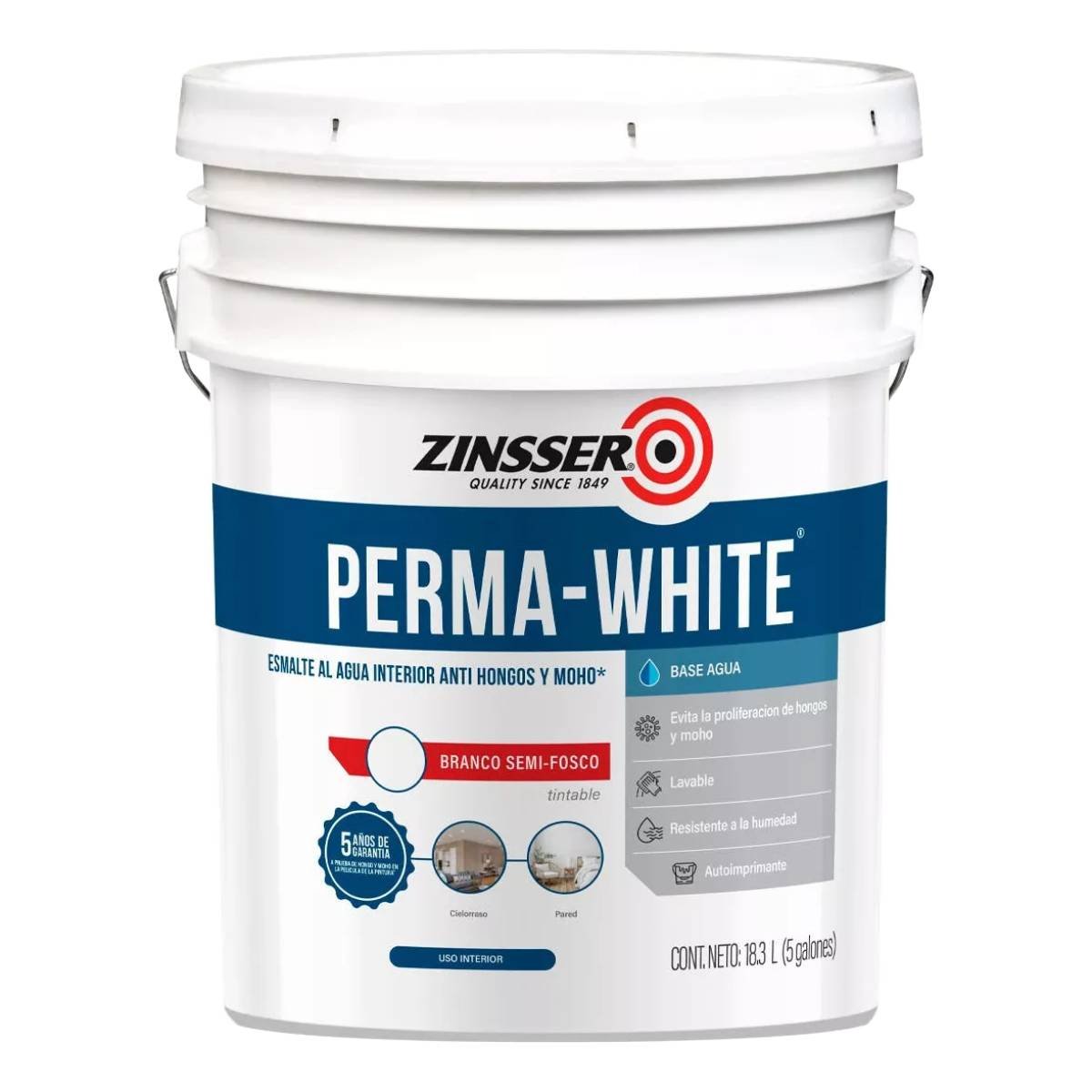 L谩tex Interior Perma-White Semi Mate Blanco 18,9 Litros