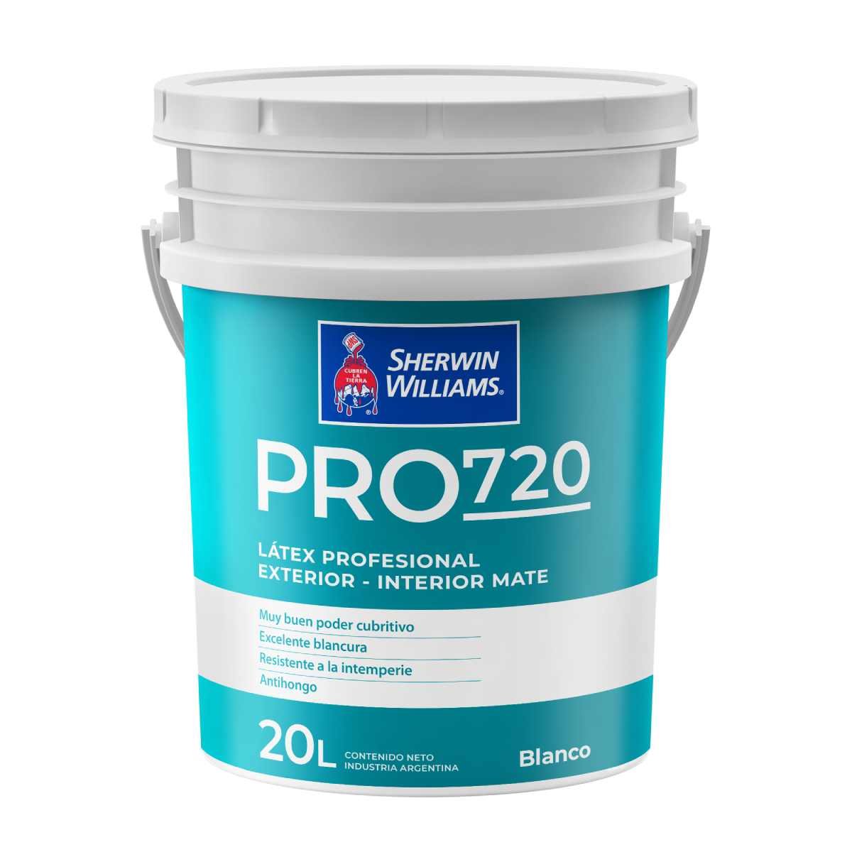 L谩tex Interior / Exterior Pro 720 Mate Blanco 20 Litros