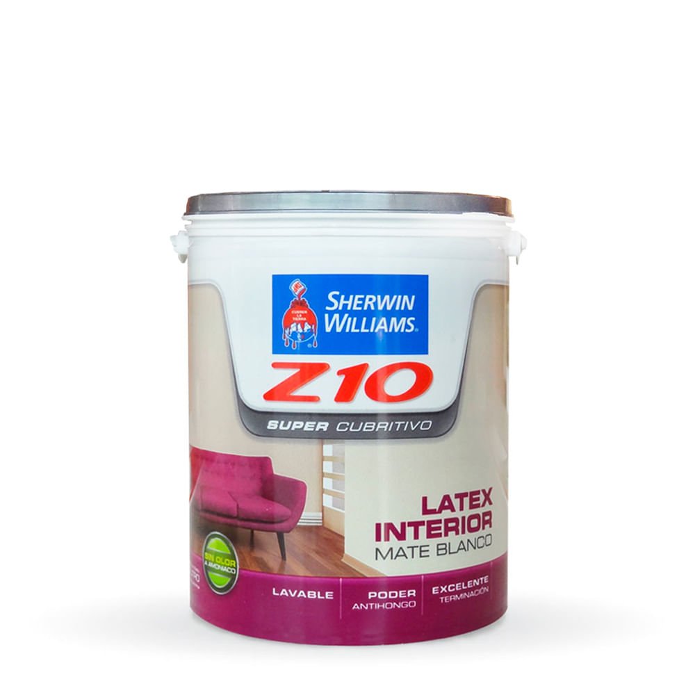 L谩tex Interior Z10 Supercubritivo Mate Blanco 4 Litros