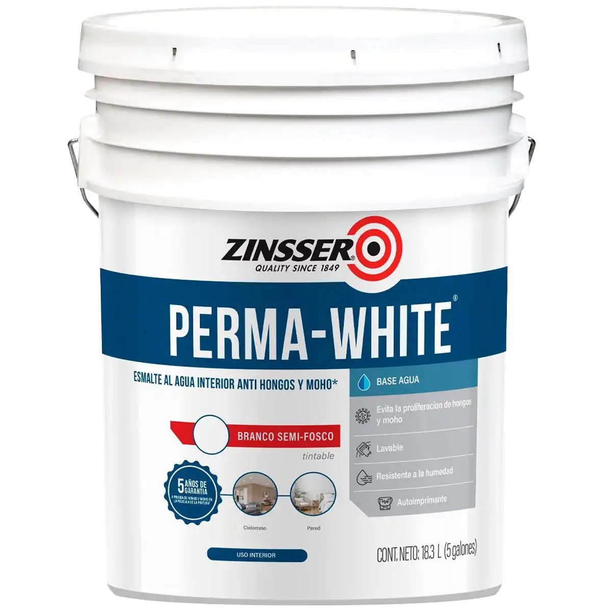 Latex Interior Antihongos Perma White Semimate Zinsser 18.9 Lts