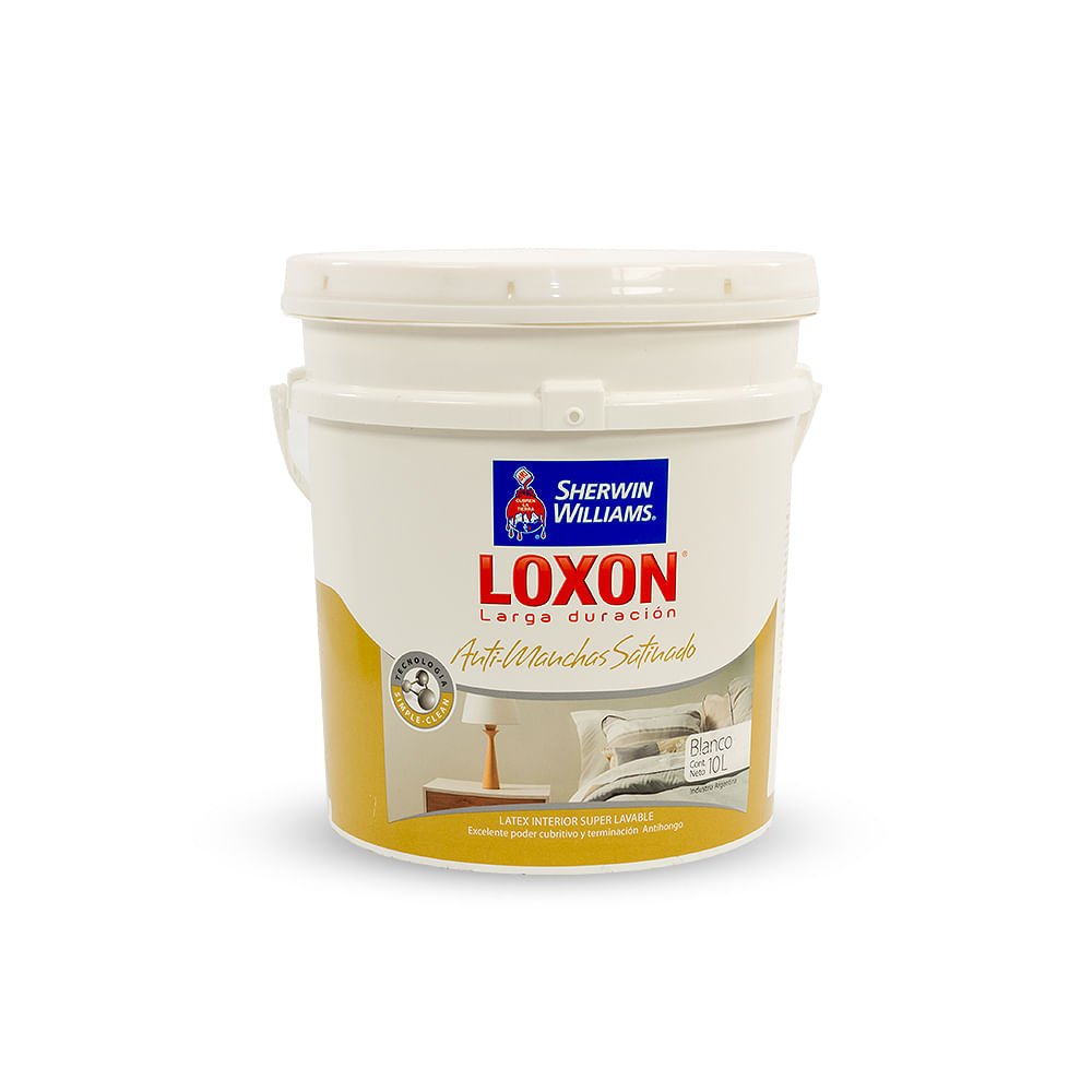 L谩tex Interior Loxon Antimanchas Satinado Blanco 10 Litros